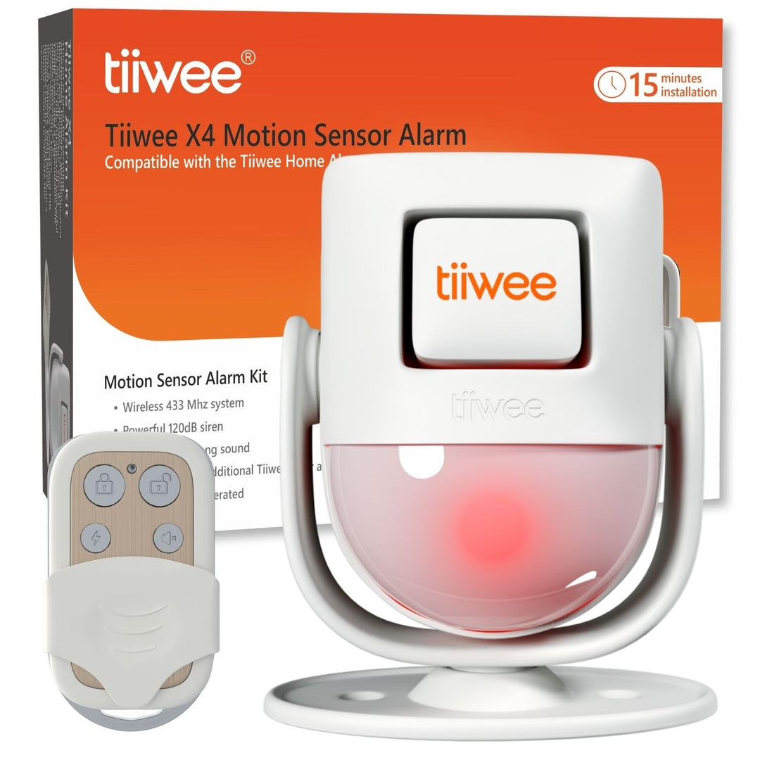 tiiwee X4 PIR Bewegungsmelder Alarm mit Fernbedienung - 120 dB - Erweiterbar - Alarmanlage Innen Sic