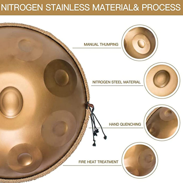 JTYX Handpan Drum 22 Zoll Schlaginstrument Handtrommel aus Stahl mit weicher Handpantasche, 2 Handpa