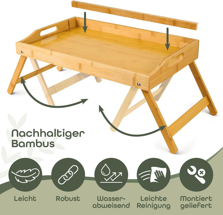 Blumtal Betttablett aus Bambus mit Holzstrebe für Tablets/Handys - Frühstückstablett fürs Bett - Bet