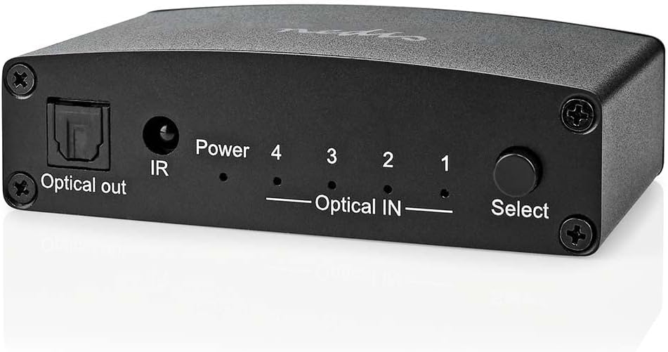 Nedis Digital-Audio-Switch | 4-Wege | Anschlüsse – Eingang: DC Power / 4X TosLink | Anschlüsse – Aus
