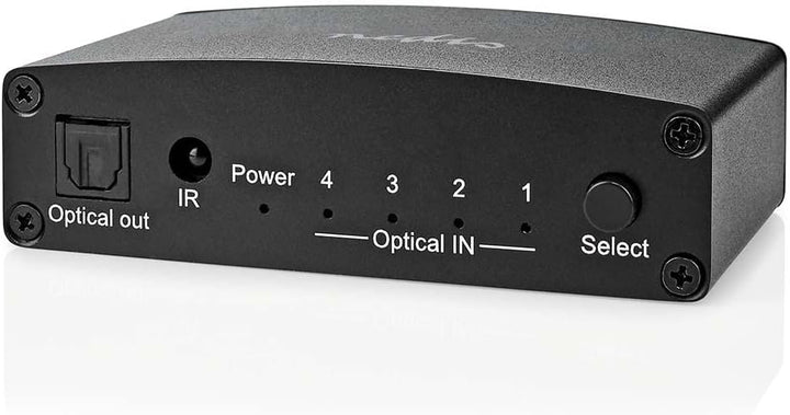 Nedis Digital-Audio-Switch | 4-Wege | Anschlüsse – Eingang: DC Power / 4X TosLink | Anschlüsse – Aus