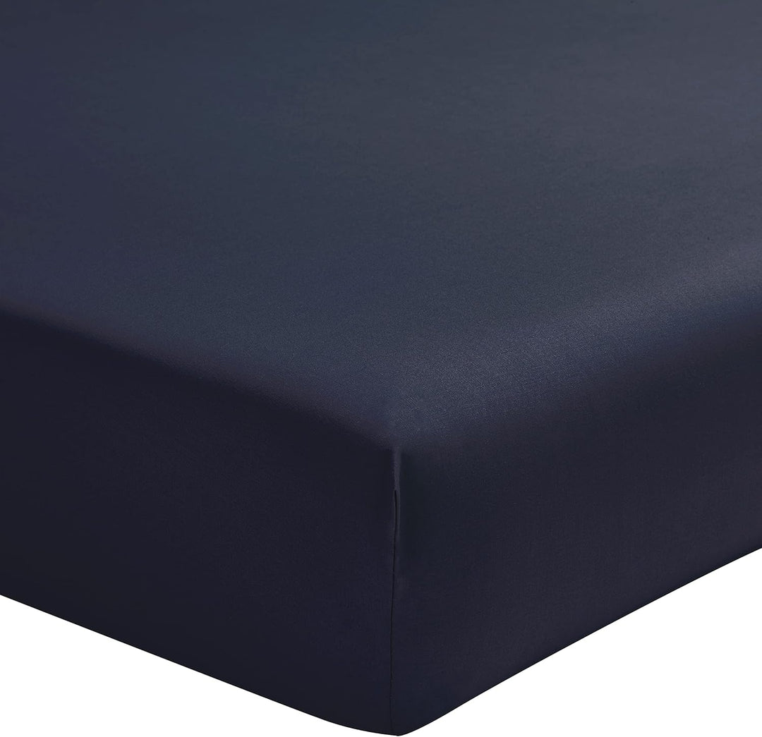 Essix Home Collection Royal Line Spannbettlaken, Leinen Bambus Perkal Baumwolle, Midnight Blue, 140