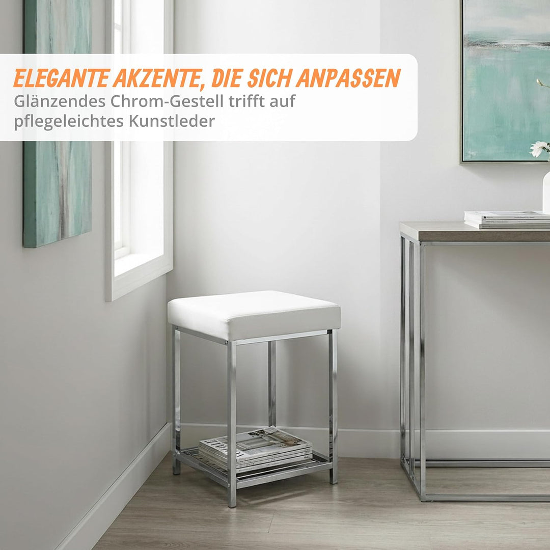 Relaxdays, weiss Hocker gepolstert, Kleiner Sitzhocker, Quadratisch, Polsterhocker mit Ablage, Badho