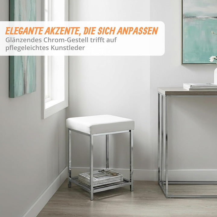 Relaxdays, weiss Hocker gepolstert, Kleiner Sitzhocker, Quadratisch, Polsterhocker mit Ablage, Badho