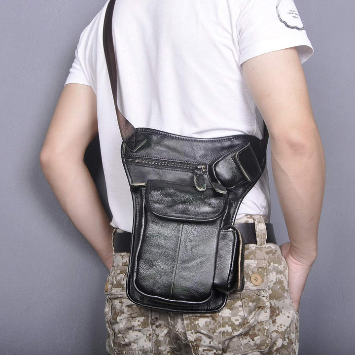 Le'aokuu Herren Echtes Leder Tasche Beinbeutel Beintasche Aussenbeintasche Hüfttasche Drop Leg Thigh