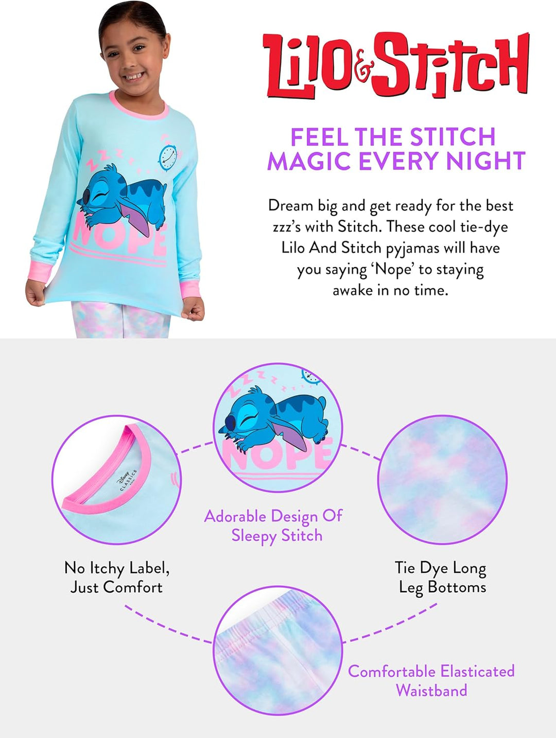 Disney Stitch Schlafanzug | Lilo Und Stitch Pyjama Mädchen | Tie-Dye Schlafanzüge Für Mädchen 116 La