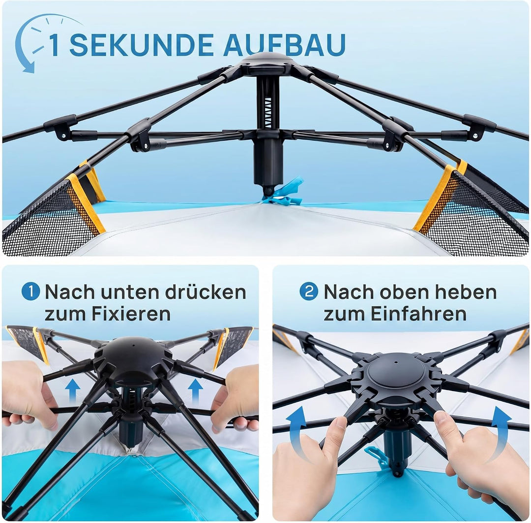 Wolfwise Strandmuschel mit Schnellaufbau für 6-7 Personen – UV-Schutz 50+, Wasserabweisend, Privater