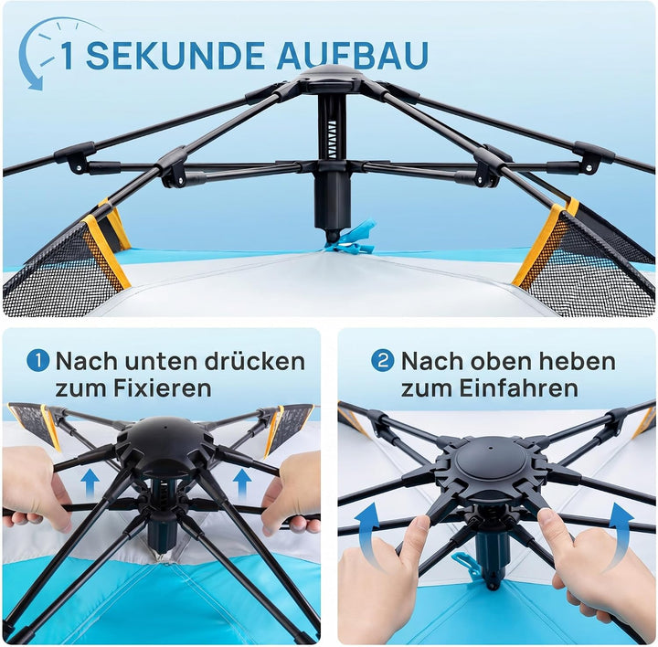 Wolfwise Strandmuschel mit Schnellaufbau für 6-7 Personen – UV-Schutz 50+, Wasserabweisend, Privater