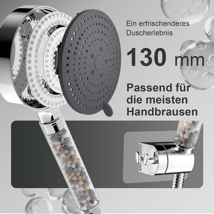 OFFO Filter Duschkopf mit Schlauch 1,6m und Halterung, Handbrause mit 6 Strahlarten, 13cm Duschkopf