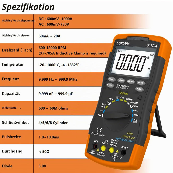 Digitales Automotive Multimeter &amp; Signal Pick Up Induktiver Klemme Set, Smart Multitester für AC/DC