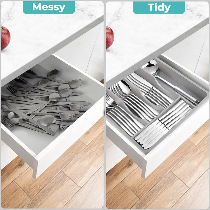 Besteckkasten für Schubladen mit Deckel, Tragbar Kunststoff Schubladen Organizer mit Abnehmbarem PVC