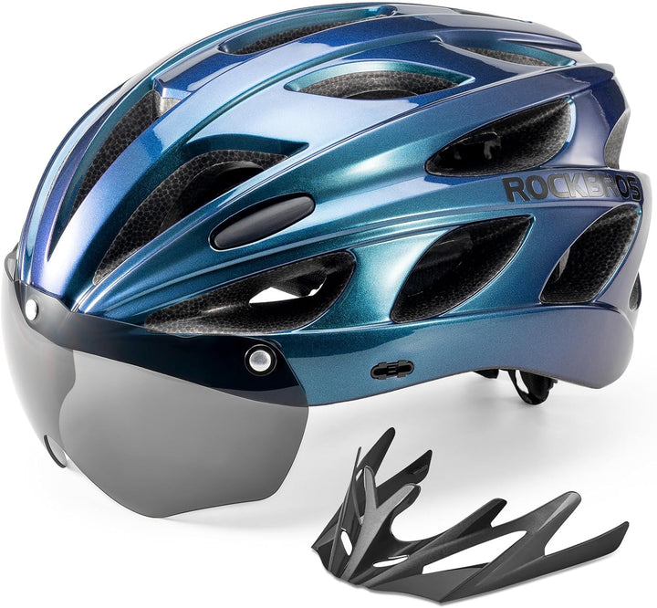 ROCKBROS Fahrradhelm MTB Rennrad Radhelm Integriert mit Abnehmbaren Magnet Brillen Visier Grösse Ver