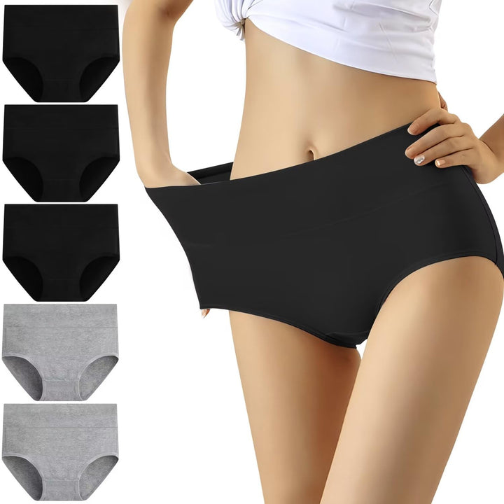 YouShow Unterhosen Damen 5er Pack Baumwolle Hohe Taille Unterwäsche Slip Stretchanteil, L 3xschwarz