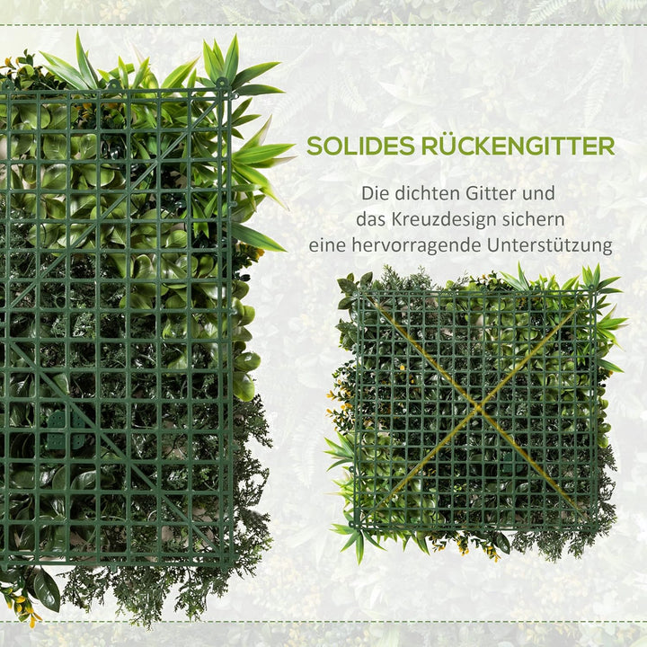 Outsunny 12 Stück künstliches Pflanzenwand Hecke 50x50 cm UV-Schutz Sichtschutz Mehrblättriges Desig