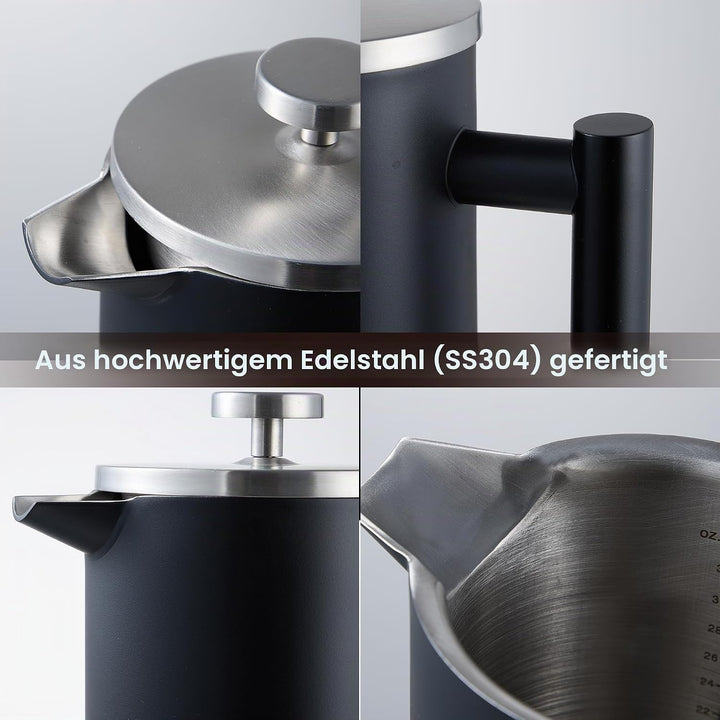 French Press Kaffeebereiter, Thermo, Kaffeepresse, für Filterkaffee, 1 Liter - 5 Tassen, doppelwandi