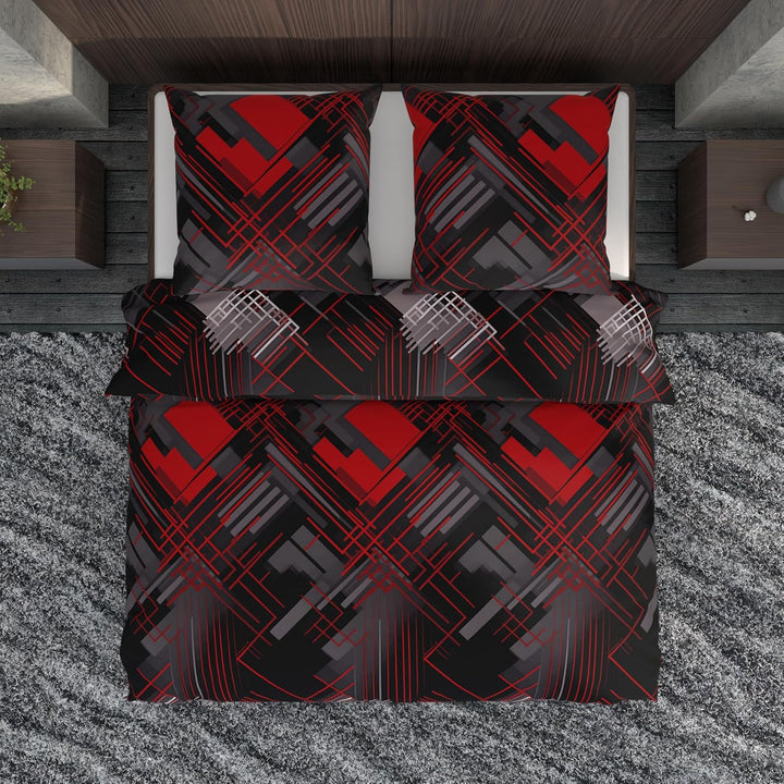 LARAWELL Bettwäsche 135x200 Baumwolle ganzjahres Bettwäsche-Sets rot grau abstrakt geometrisch Premi