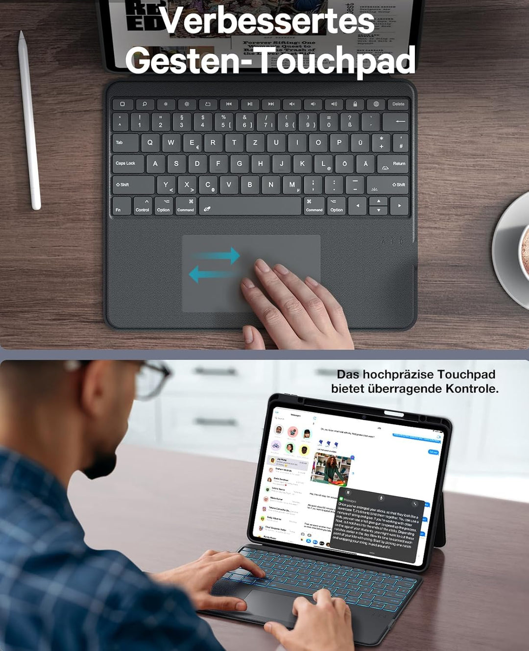 CHESONA für iPad Air 13 Zoll Hülle mit Tastatur, BackStand Rugged für iPad Pro 12.9 Tastatur mit Tou