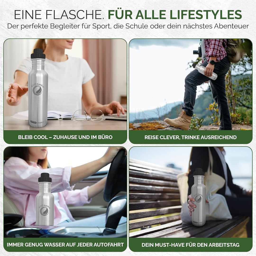 ECOtanka 0,8l sportsTANKA™ Edelstahl Trinkflasche mit Reduzier-Verschluss, Edelstahl, BPA-frei 800 m