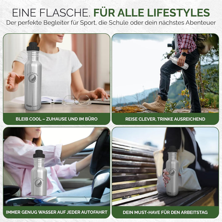 ECOtanka 0,8l sportsTANKA™ Edelstahl Trinkflasche mit Reduzier-Verschluss, Edelstahl, BPA-frei 800 m