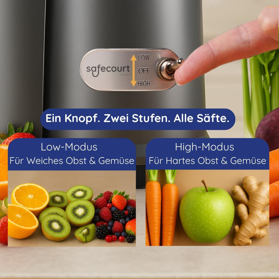 Safecourt Kitchen Entsafter Gemüse und Obst - Slow Juicer [1300W, 2 Stufen für hart &amp; weich] - Saftp