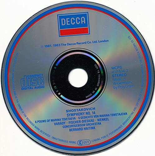 Shostakovich: Symphony No. 14/6 Poems of Marina Tsvetaeva, Audio-CD
