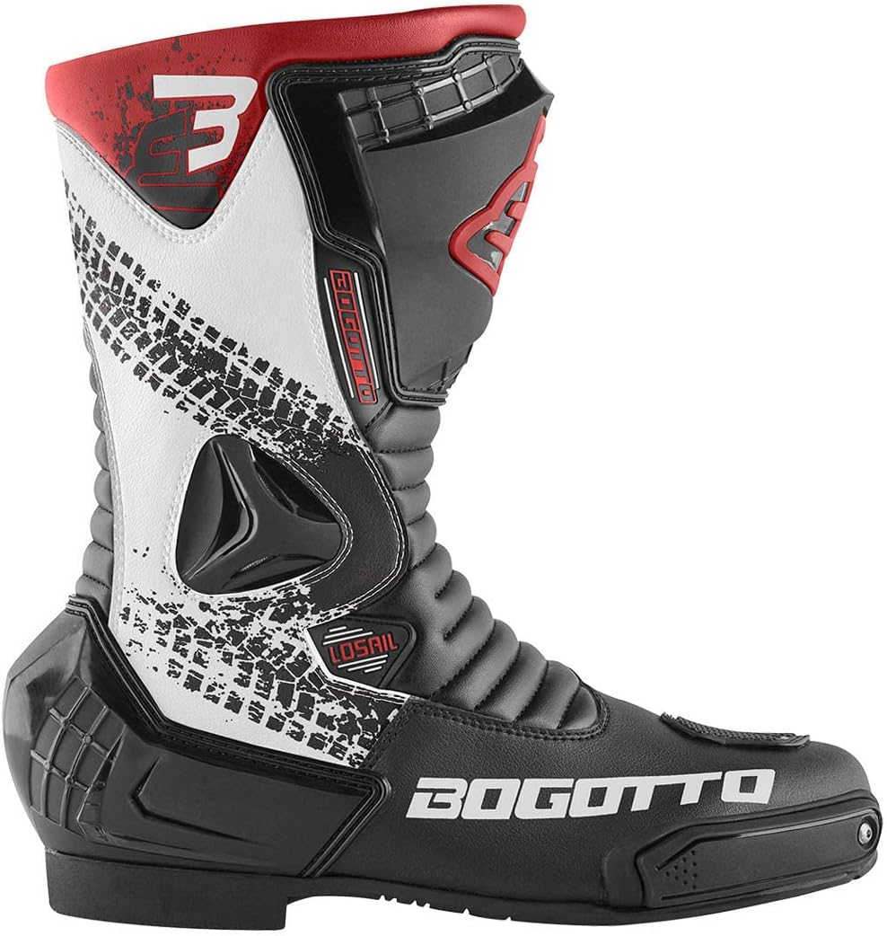 Bogotto Losail Evo Motorradstiefel, schwarz/weiss/rot, 48 Schwarz Weiss Rot 48 EU, Schwarz Weiss Rot
