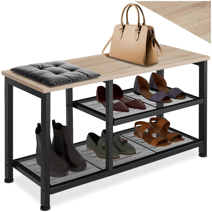 tectake® Schuhregal schmal mit Sitzfläche, Schuhbank 3 Ebenen, 2 Gitterablagen, Schuhregal platzspar