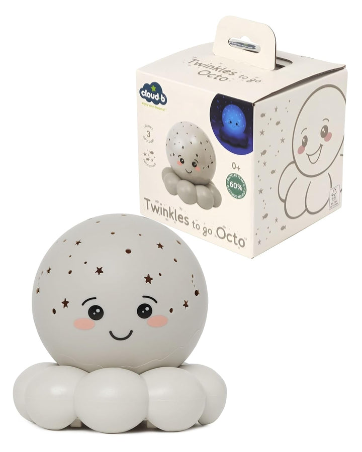 Cloud b Twinkles To Go Octo Pastell Grau | Tragbarer Stern- & Fisch-Nachtlichtprojektor für Kinder |