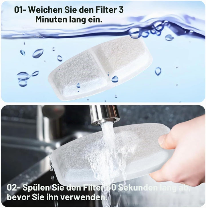 Katzenwasserbrunnen 8 Kohlefilter + 8 Schwämme, Katzenwasserbrunnenfilter mit dreifacher Filtration,