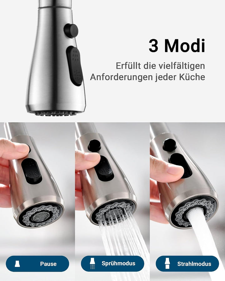 Ibergrif Wasserhahn Küche Ausziehbar Mischbatterie-Küchenarmatur Edelstahl 360° Schwenkbar, Amatur K