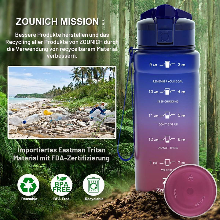 Zounich Trinkflasche Kinder Auslaufsichere 1L/700ml/500ml-BPA frei trinkflaschen Sport tritan Kunsts