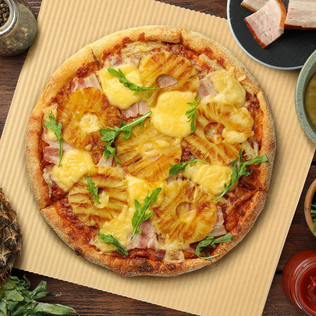 QUARKZMAN Pizza-Ölbeständiges Papier, 100 Stück 10"X10" - Einlagige gewellte Pizza-Unterlage aus Pap