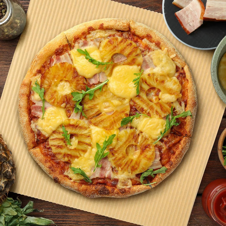 QUARKZMAN Pizza-Ölbeständiges Papier, 100 Stück 10"X10" - Einlagige gewellte Pizza-Unterlage aus Pap