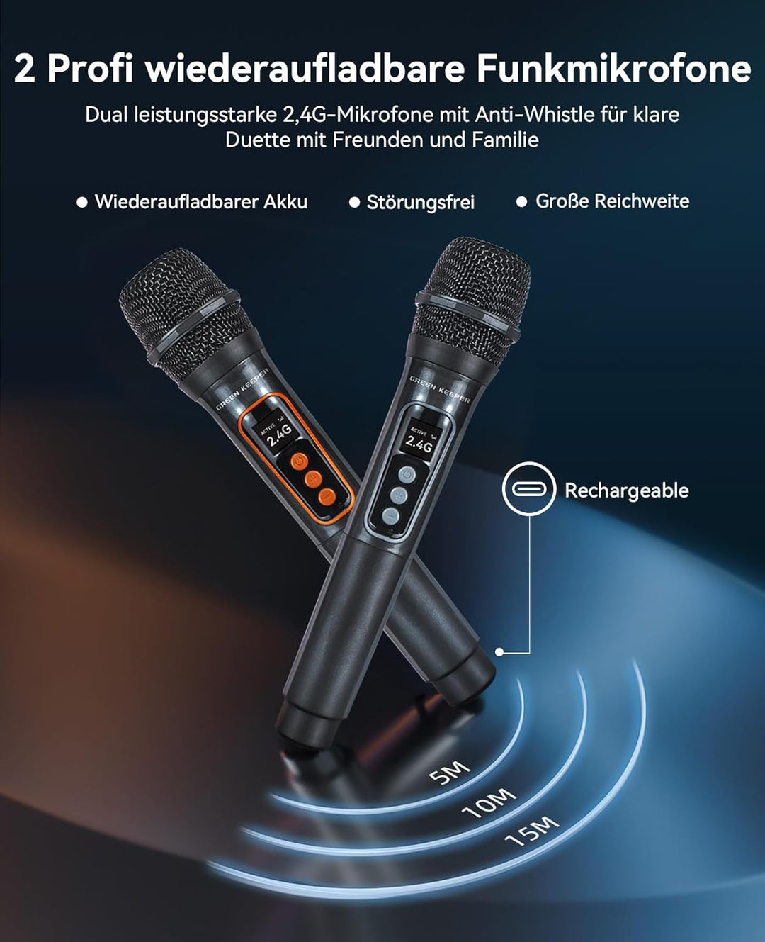GKD40 Tragbare Karaoke-Maschine für Erwachsene, Bluetooth-Lautsprecher mit PA-System, 2 kabellose Mi