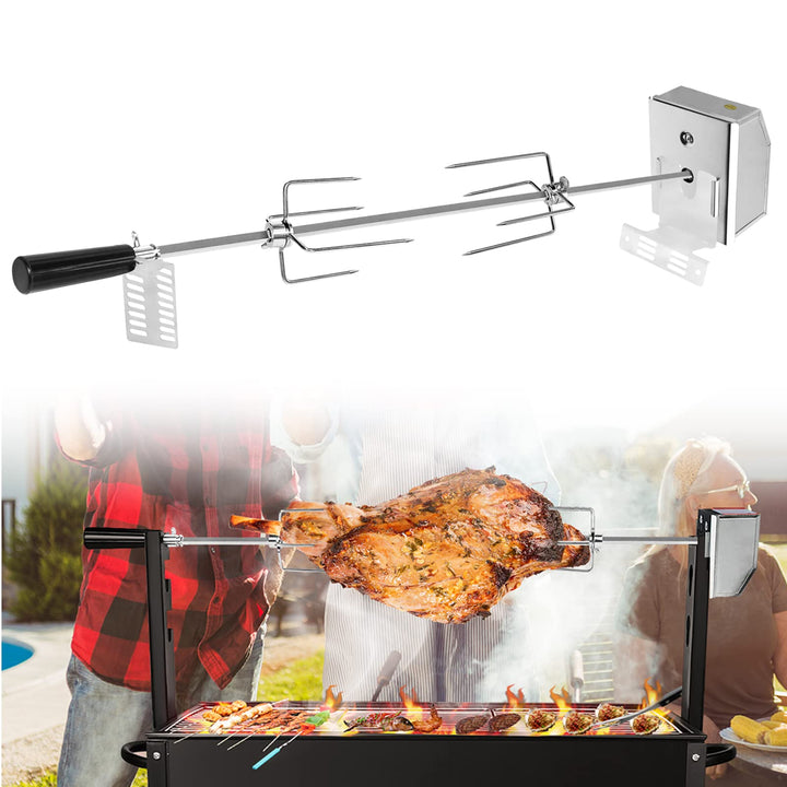 AufuN Edelstahl Drehspiess, Hochwertiger Grillspiess Set mit Moto 220V - 240V, inkl. 2X Fleischgabel