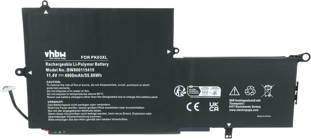 vhbw Akku kompatibel mit HP Spectre x360 13-4019tu(L8N97pa), x360 13-4020CA(L0Q57ua) Notebook (4900m