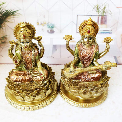 Hindu-Göttin Laxmi Lotus-Skulptur - Indischer Gott Lord Lakshmi Puja Statue - Indien Murti Idol Figu