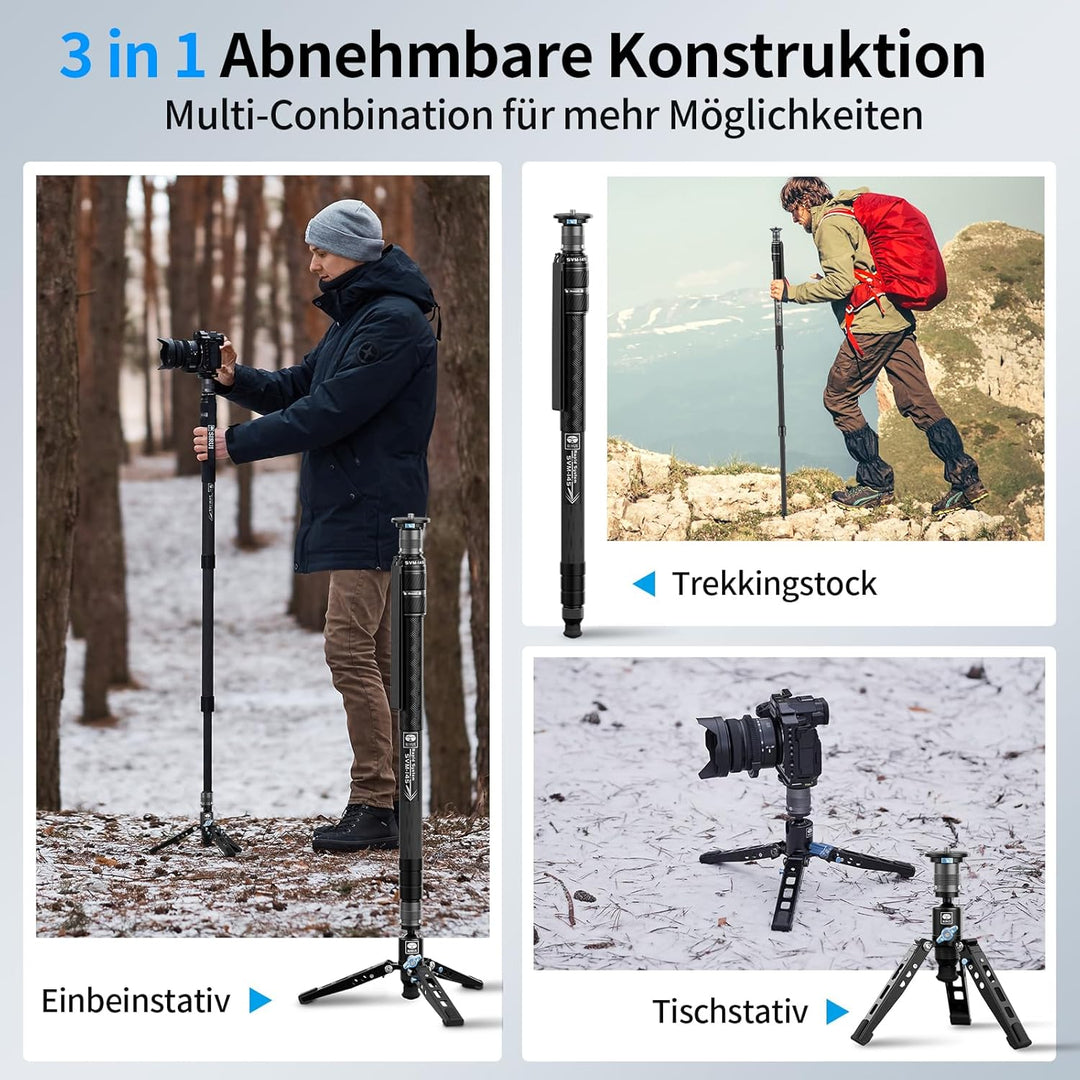 SIRUI SVM-145 Kamera-Einbeinstativ mit Füssen für Fotografie, 145 cm Kohlefaser-Kamera-Einbeinstativ