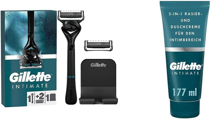Gillette Intimate Rasierapparat mit 2 Klingen & Intimate Intimpflege Rasierset für Männer (177 ml) B