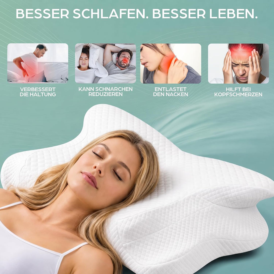 Flowen Nackenkissen Memory Foam | Ergonomisches Kopfkissen &amp; Kissen bei Nackenschmerzen | Nackenstüt