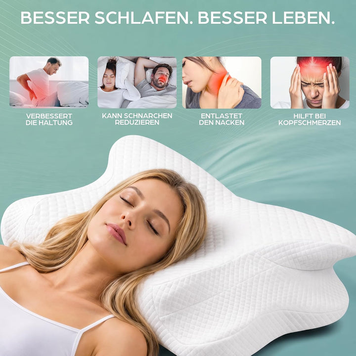 Flowen Nackenkissen Memory Foam | Ergonomisches Kopfkissen &amp; Kissen bei Nackenschmerzen | Nackenstüt