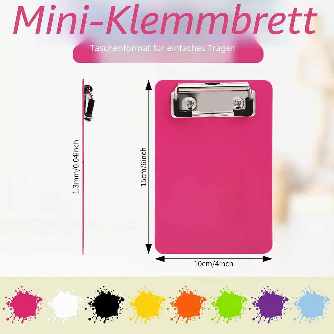 16 Stück Mini Klemmbretter 10x15cm, Farbige Kunststoff Schreibbrett Klemmbrett mit Metalklemme und A