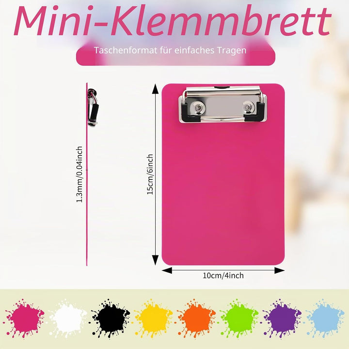 16 Stück Mini Klemmbretter 10x15cm, Farbige Kunststoff Schreibbrett Klemmbrett mit Metalklemme und A