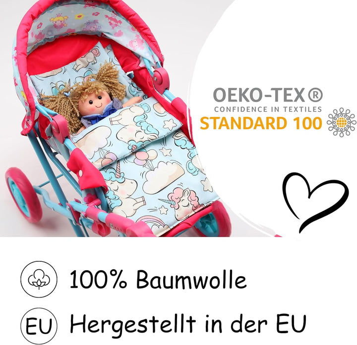 PinkZebra 3er Set Puppenbettwäsche für Puppen bis 43 cm, Puppenbettzeug 3-teilig, Decke + Kissen + M