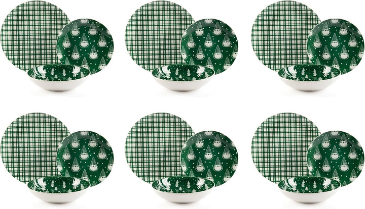 Excelsa Green Winter Porzellanteller-Service, 18-teilig, Grün mit Weihnachtsmotiven, flache Teller 2