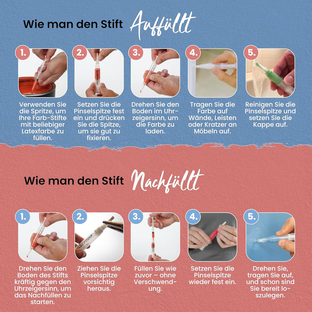 Slobproof Ausbesserungsstift für Wandfarbe, Nachfüllbar & Wiederverwendbar, Sauberes Heimwerken ohne