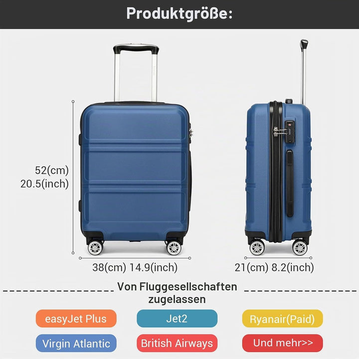 KONO Handgepäck Koffer ABS+PC Hartschalenkoffer, Kabinenkoffer 52x38x21 cm für Lufthansa & Eurowings