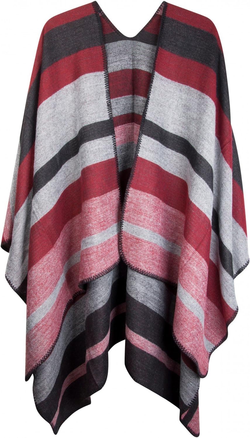 styleBREAKER Poncho mit Streifen Muster, Überwurf Cape, Wendeponcho, Damen 08010009, Farbe:, - Schwa