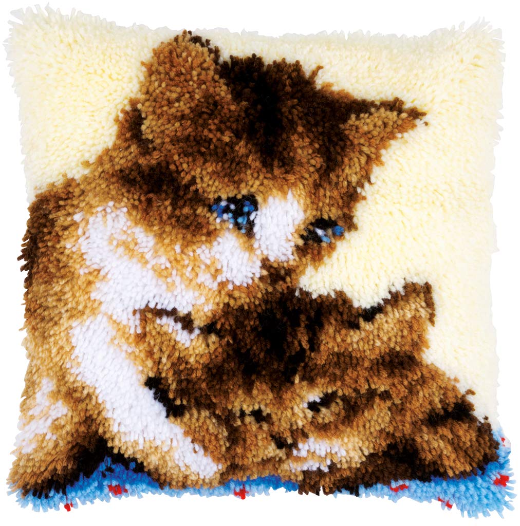 Vervaco Knüpfkissen 2 Katzen Knüpfpackung, Baumwolle, Mehrfarbig, 40 x 40 x 0,3 cm
