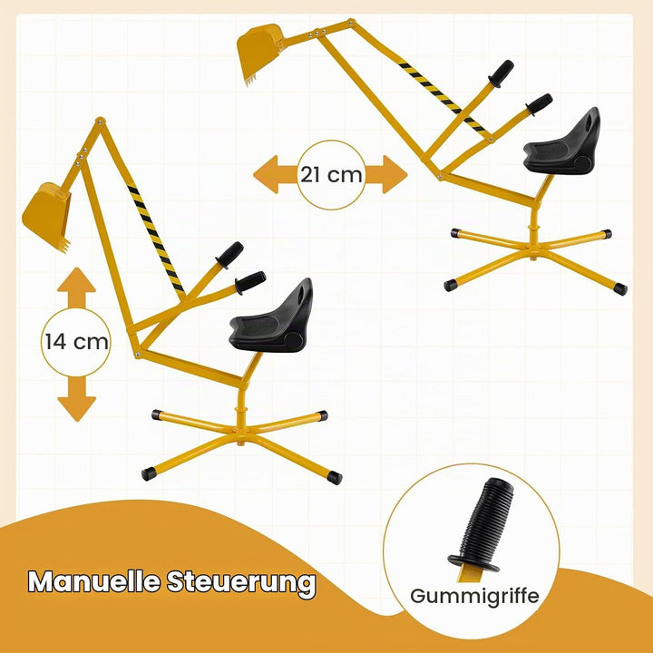 DREAMADE Kinder Bagger für Sandkasten, Metallbagger mit 360° drehbarem Sitz, Flexibler Schaufel, erg